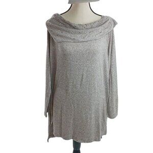 Chicos Zenergy Womens L Purple Long Sleeve Tunic Sweater Cowl Neck Embellished